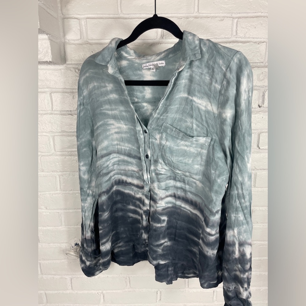 Young Fabulous & Broke Ombre Tie Dye Button Down Top Large Lightweight